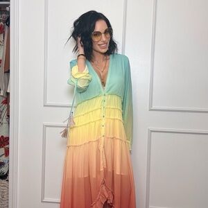 Chicwish Asymmetrical Ombre Dress in Blue, Yellow, and Pink